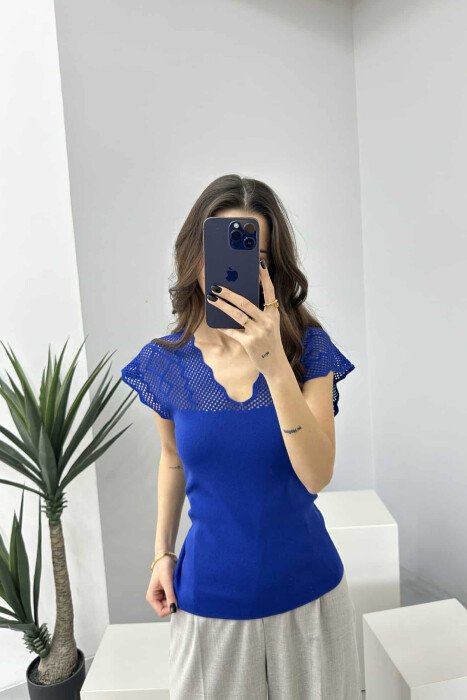 ONE COLOR LACE WOMEN TANK TOP BLUE/BLU - 1