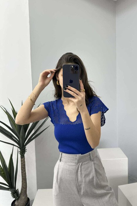ONE COLOR LACE WOMEN TANK TOP BLUE/BLU - 3