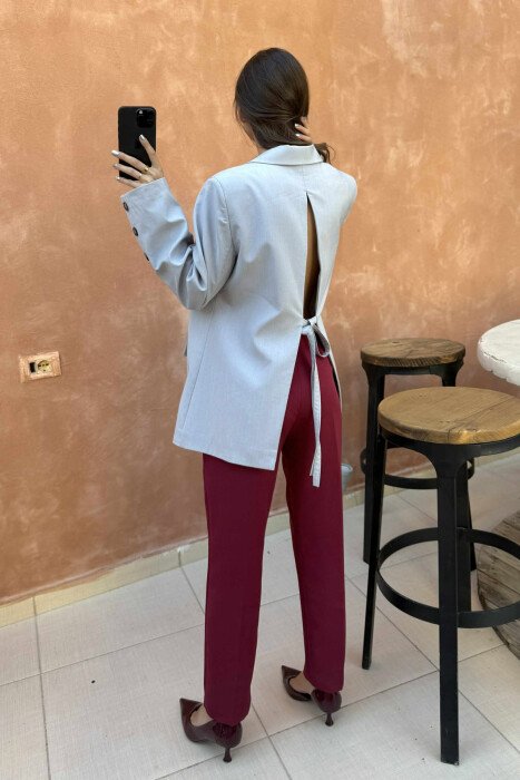 ONE COLOR LACING BACK DESIGN WOMEN JACKET LIGHT GREY/GZ - 3
