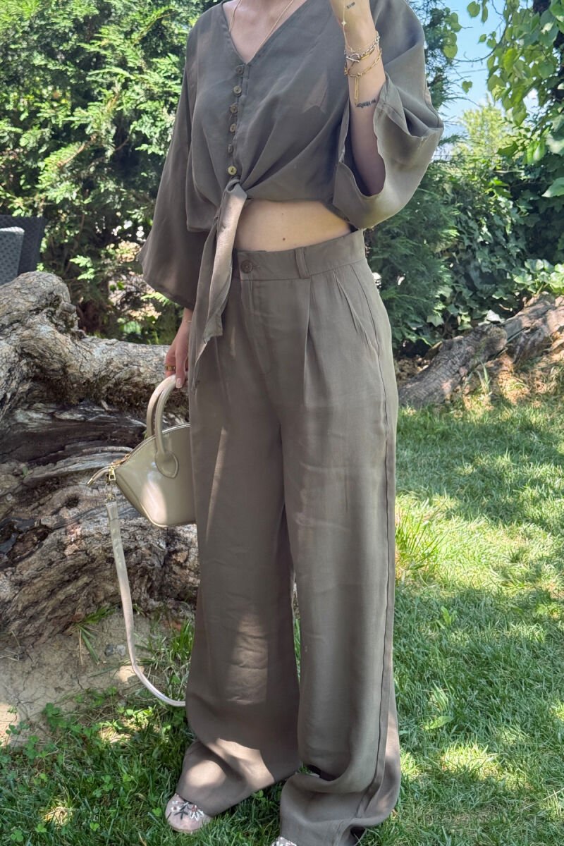 ONE COLOR LACING CROP TOP+ TROUSERS WOMEN SET GREEN/JESHILE - 4