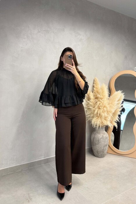 ONE COLOR LACING DETAIL TULLE WOMAN SHIRT BLACK/ E ZEZE - 3