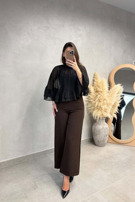 ONE COLOR LACING DETAIL TULLE WOMAN SHIRT BLACK/ E ZEZE - 4