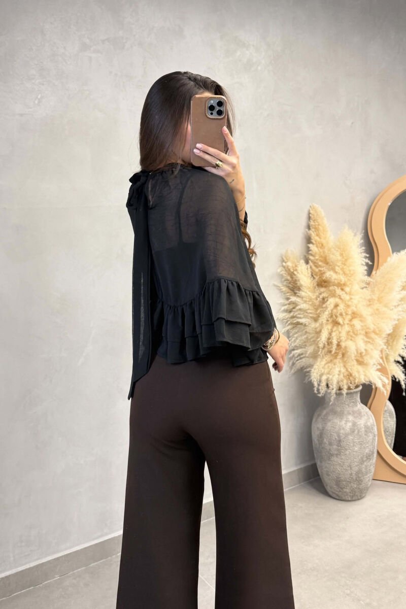 ONE COLOR LACING DETAIL TULLE WOMAN SHIRT BLACK/ E ZEZE - 5