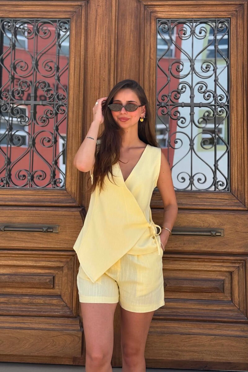 ONE COLOR LACING DETAIL VEST + SHORTS WOMAN SET YELLOW/E VERDHE - 5