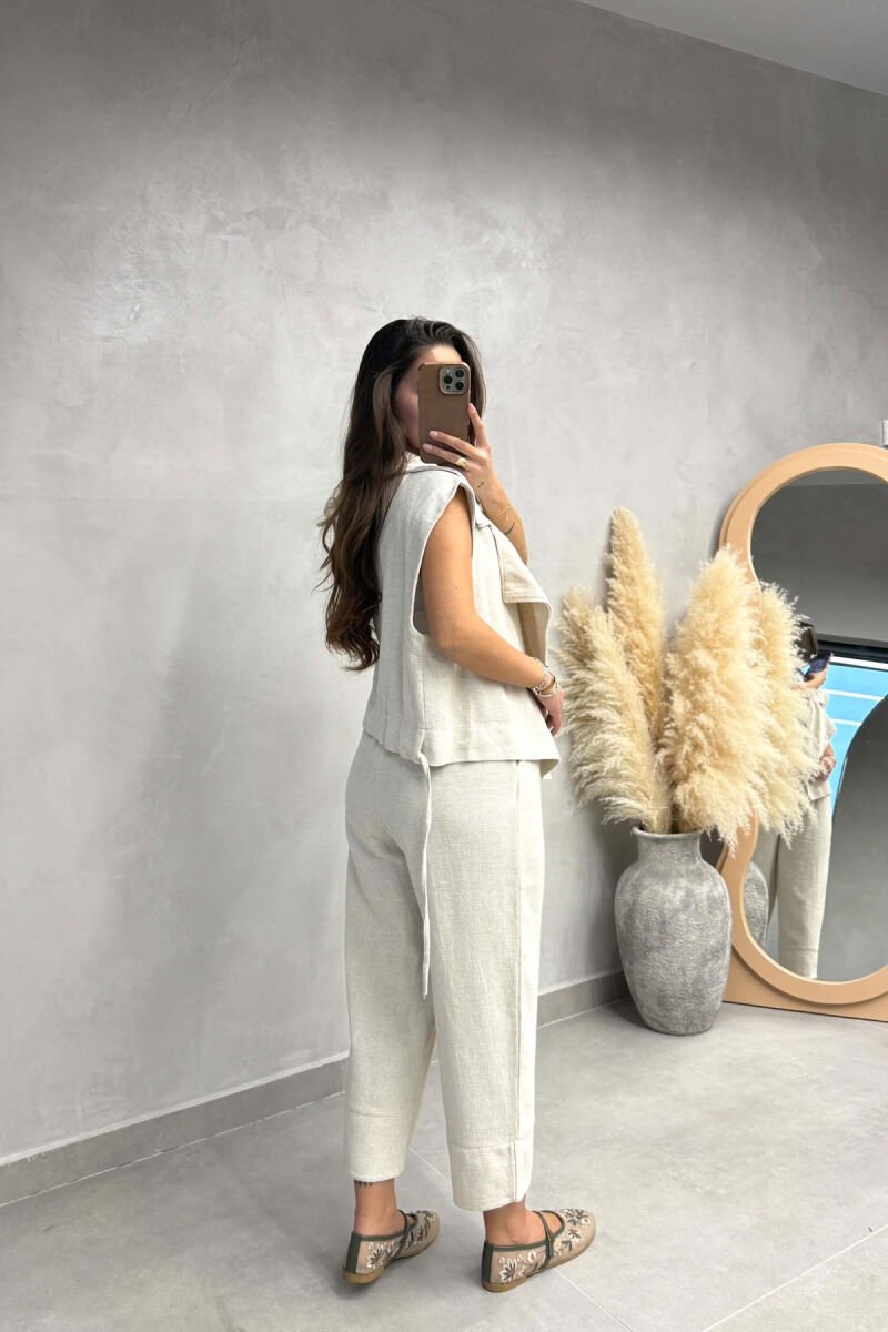 ONE COLOR LACING DETAIL VEST + TROUSERS WOMAN SET CREAM/KREM - 3