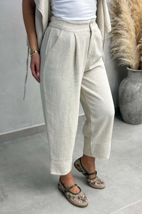 ONE COLOR LACING DETAIL VEST + TROUSERS WOMAN SET CREAM/KREM - 5
