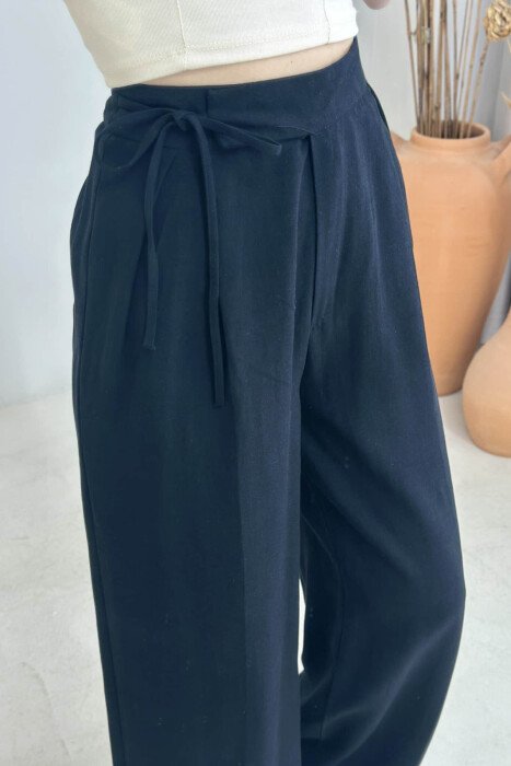 ONE COLOR LACING DETAIL WIDE LEG WOMEN TROUSERS BLACK/ E ZEZE - 4