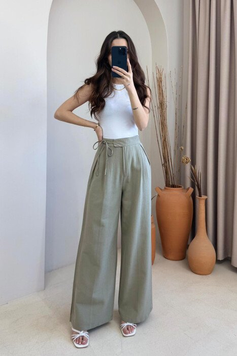 ONE COLOR LACING DETAIL WIDE LEG WOMEN TROUSERS MINT/MENTE 