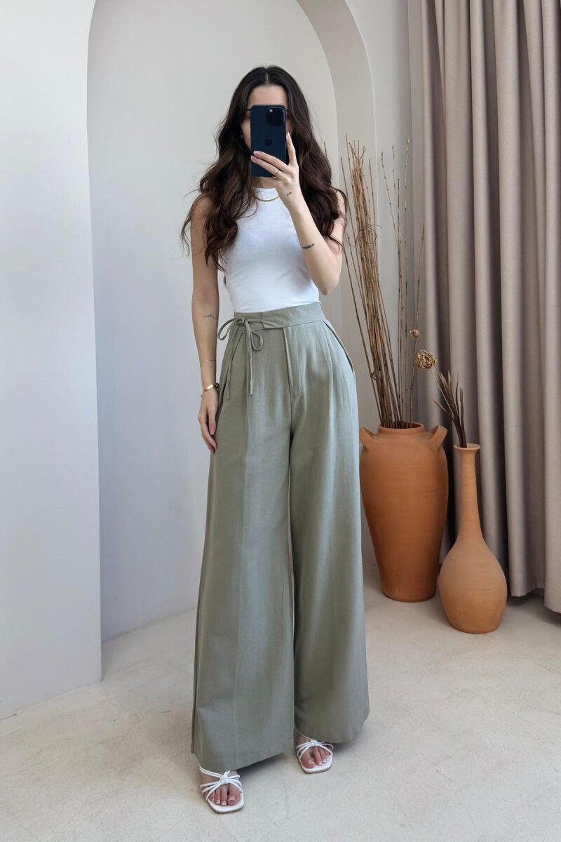 ONE COLOR LACING DETAIL WIDE LEG WOMEN TROUSERS MINT/MENTE - 2