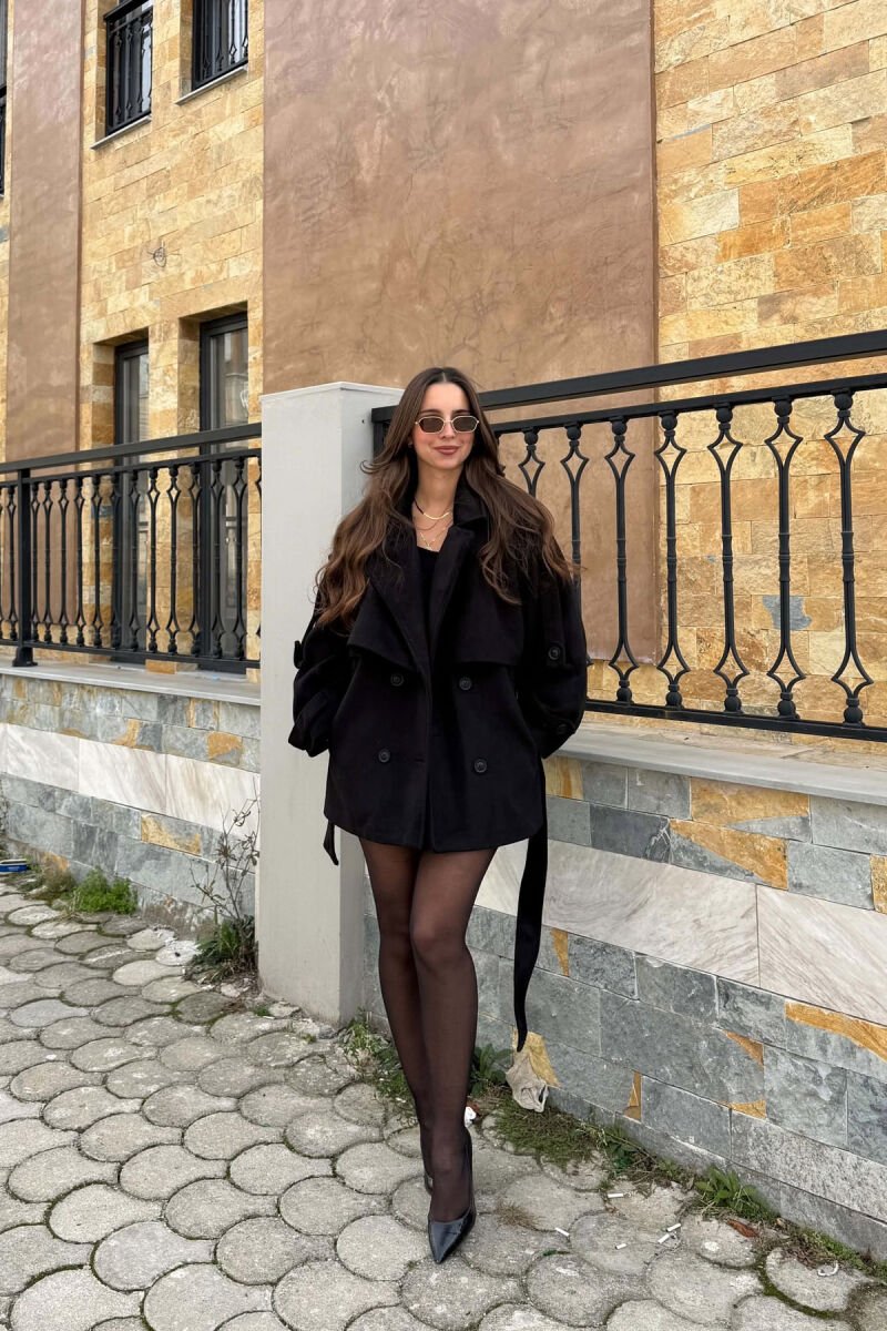 ONE COLOR LACING DETAIL WOMAN COAT BLACK/ E ZEZE - 1