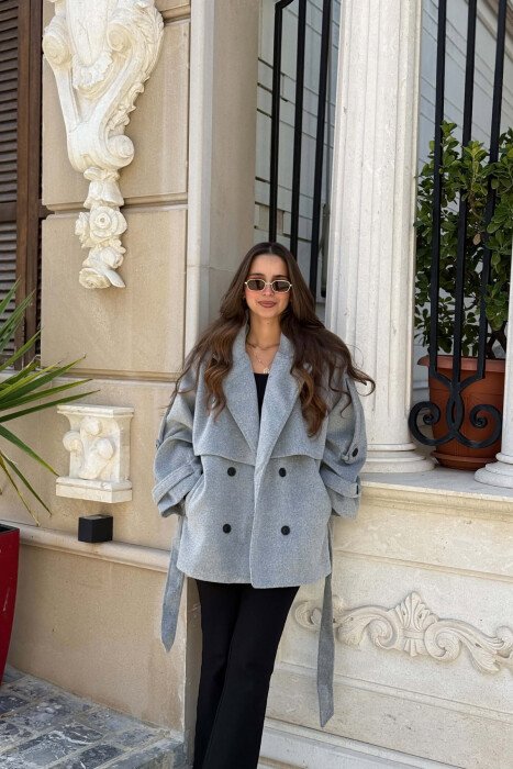 ONE COLOR LACING DETAIL WOMAN COAT GREY/GRI 