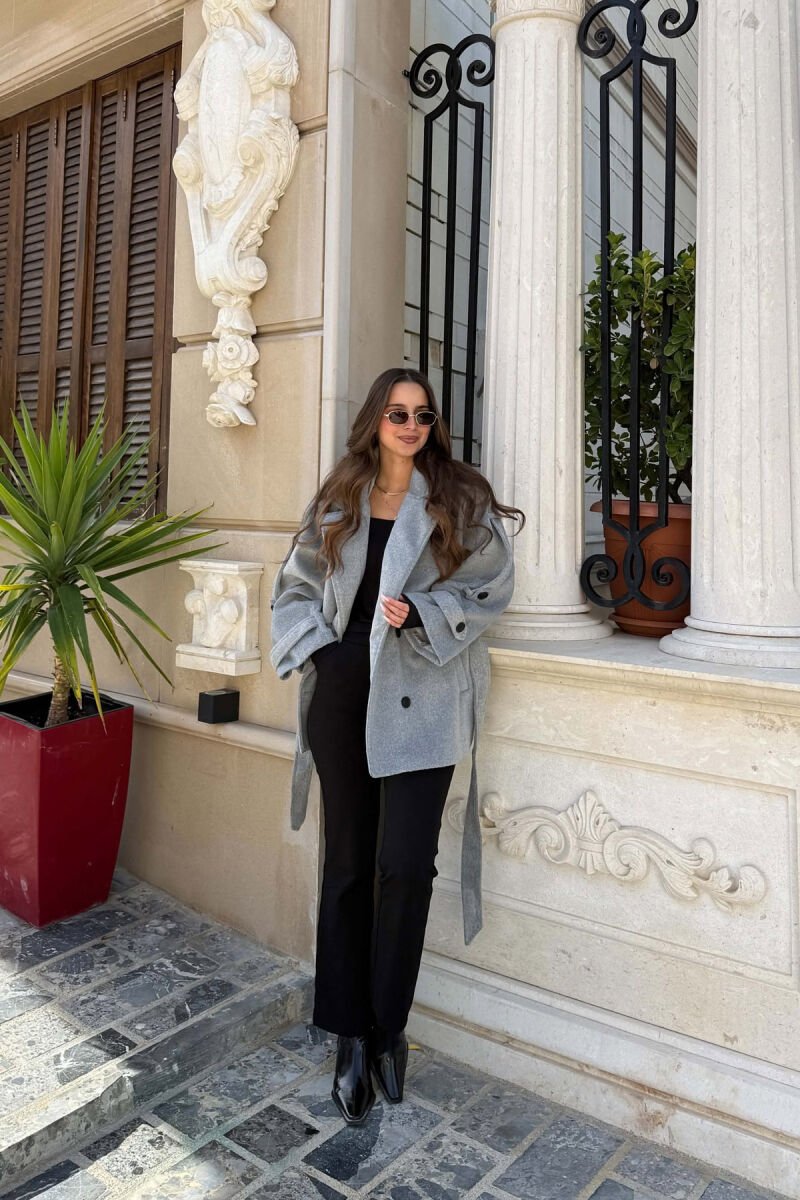 ONE COLOR LACING DETAIL WOMAN COAT GREY/GRI - 5