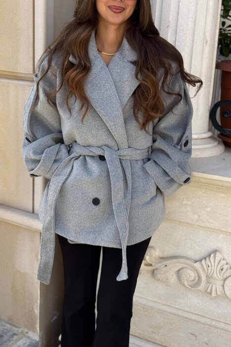 ONE COLOR LACING DETAIL WOMAN COAT GREY/GRI - 6