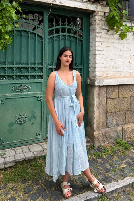 ONE COLOR LACING DETAIL WOMAN DRESS LIGHTBLUE/BZ 