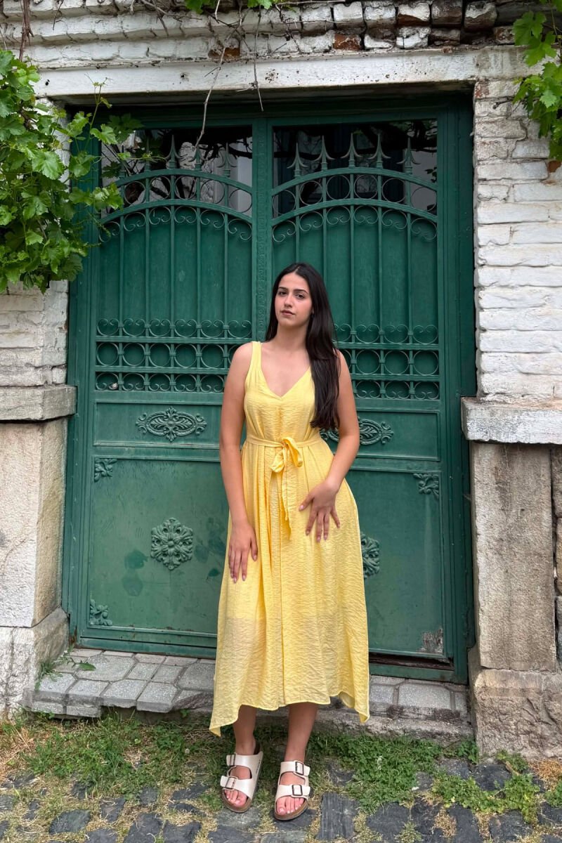 ONE COLOR LACING DETAIL WOMAN DRESS YELLOW/E VERDHE - 3