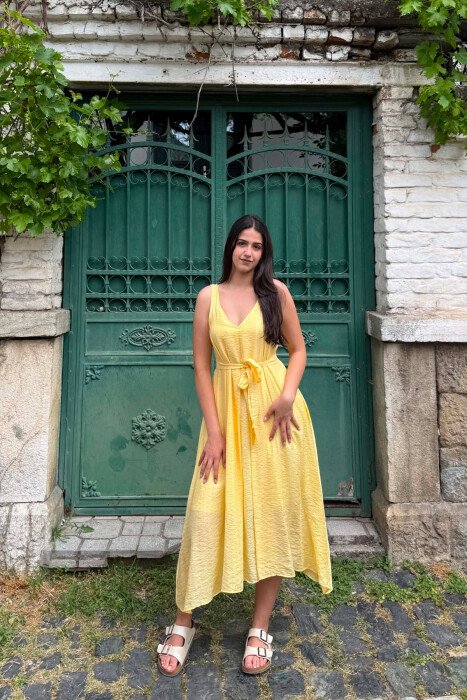 ONE COLOR LACING DETAIL WOMAN DRESS YELLOW/E VERDHE - 4