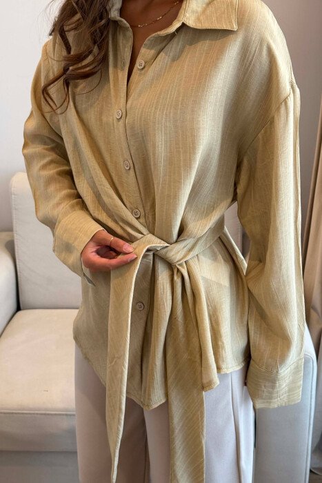 ONE COLOR LACING DETAIL WOMAN SHIRT BEIGE/BEZHE - 2