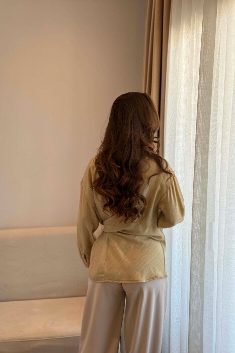 ONE COLOR LACING DETAIL WOMAN SHIRT BEIGE/BEZHE - 3