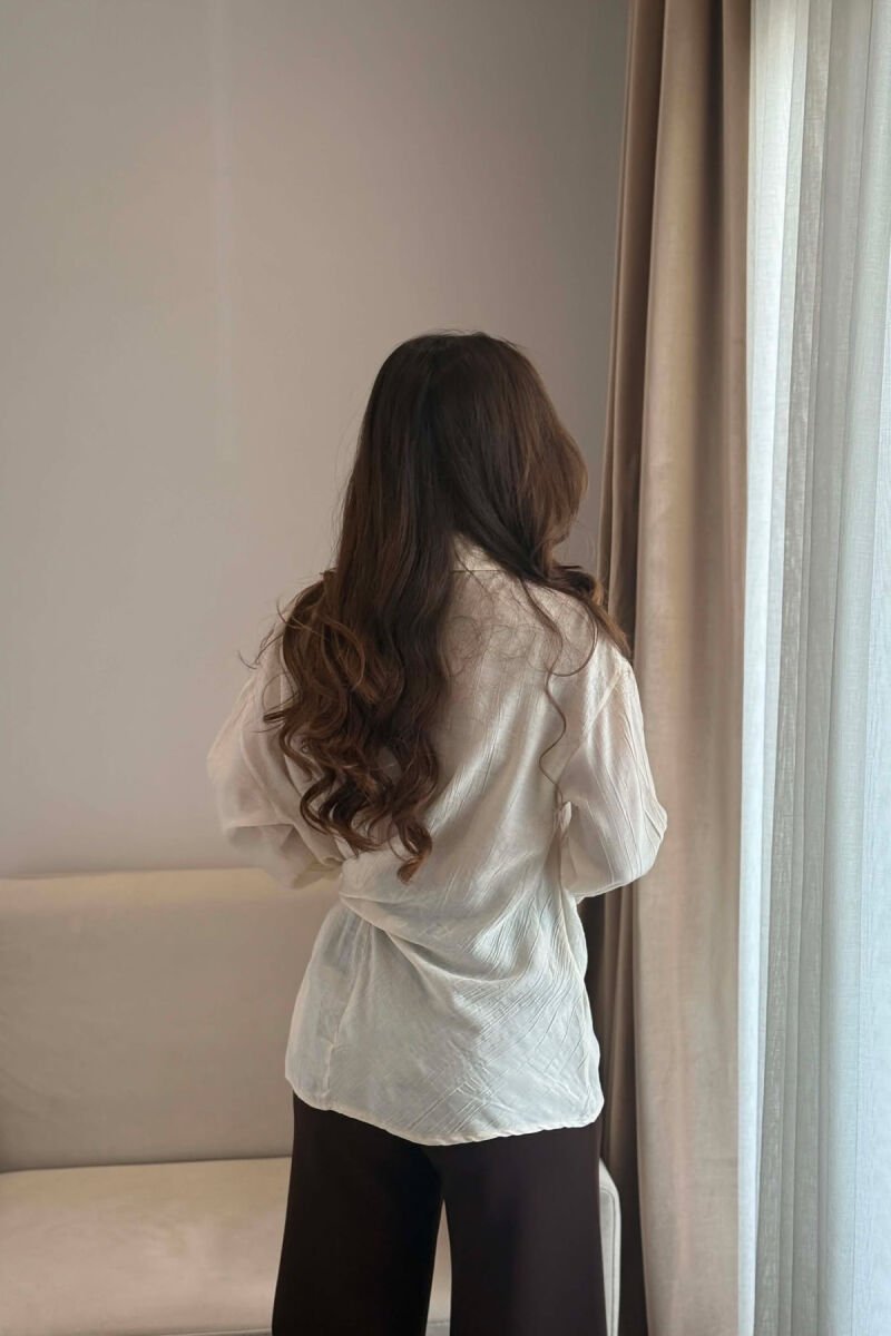 ONE COLOR LACING DETAIL WOMAN SHIRT CREAM/KREM - 2