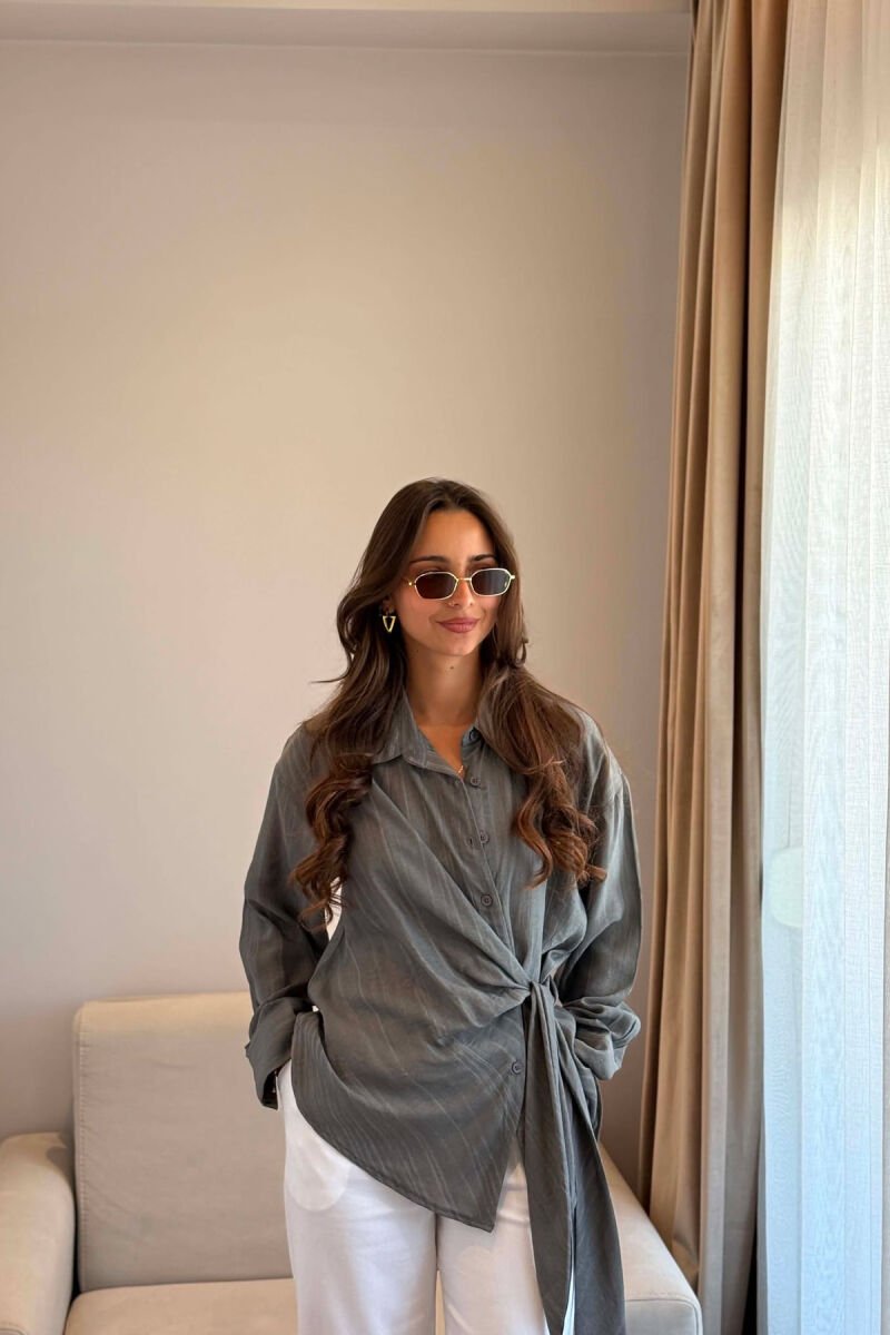 ONE COLOR LACING DETAIL WOMAN SHIRT DARK GREY/GEE - 1