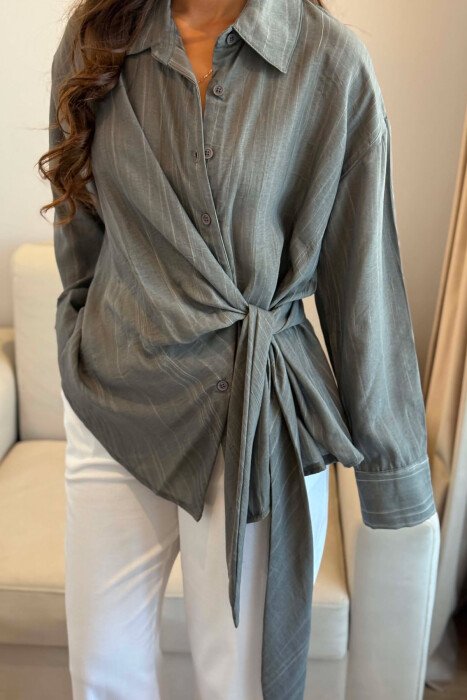 ONE COLOR LACING DETAIL WOMAN SHIRT DARK GREY/GEE - 3