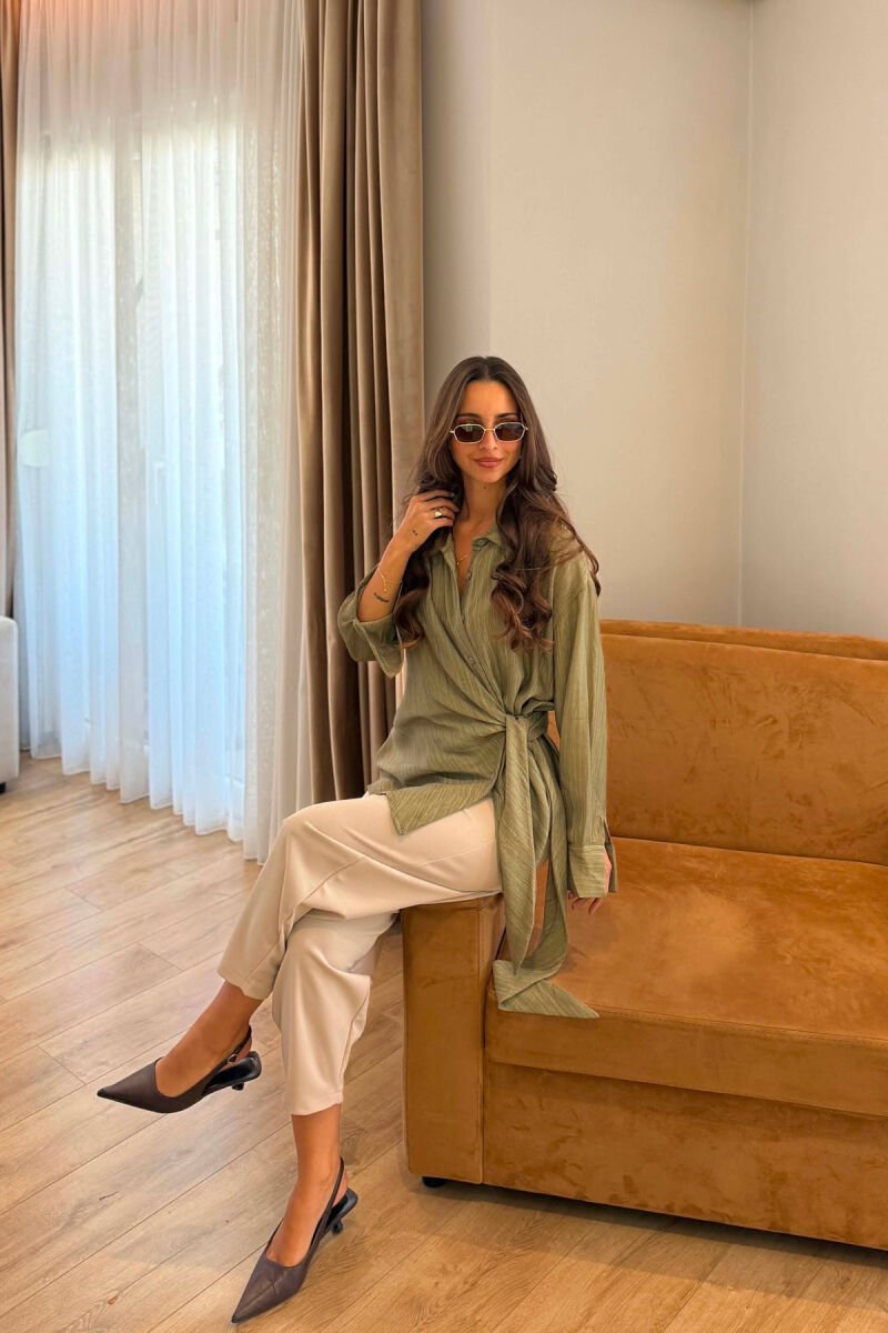 ONE COLOR LACING DETAIL WOMAN SHIRT GREEN/JESHILE - 4