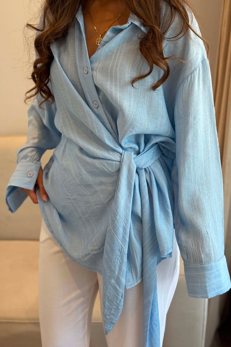 ONE COLOR LACING DETAIL WOMAN SHIRT LIGHTBLUE/BZ - 2