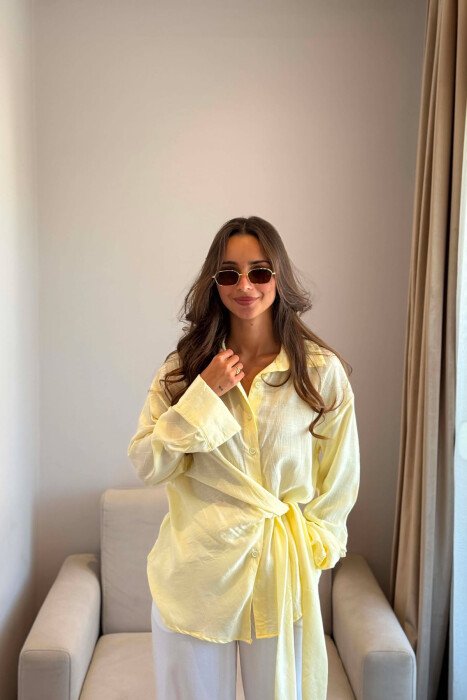 ONE COLOR LACING DETAIL WOMAN SHIRT YELLOW/E VERDHE - KLAUDIO FASHION