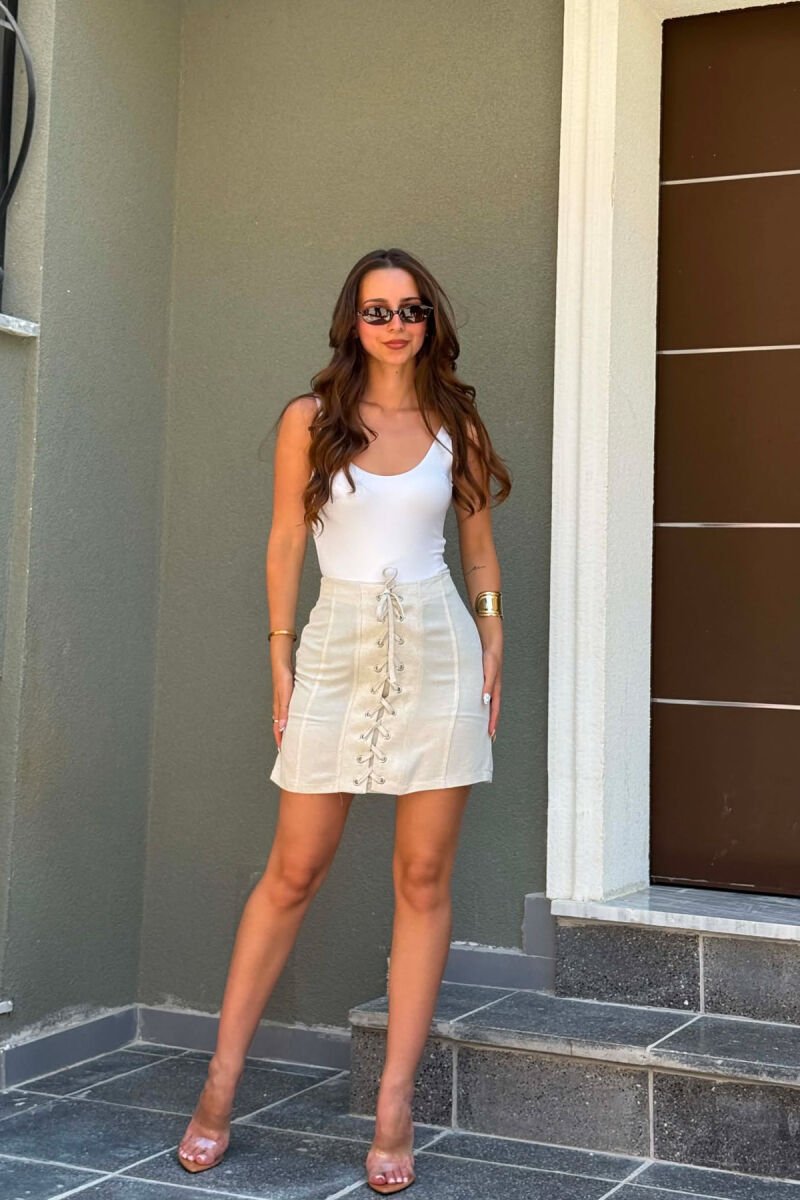 ONE COLOR LACING DETAIL WOMAN SKIRT CREAM/KREM - 1