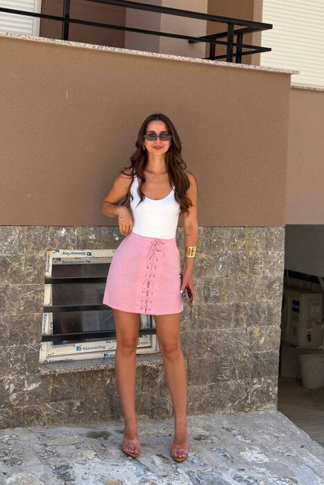 ONE COLOR LACING DETAIL WOMAN SKIRT PINK/ROZE - 1