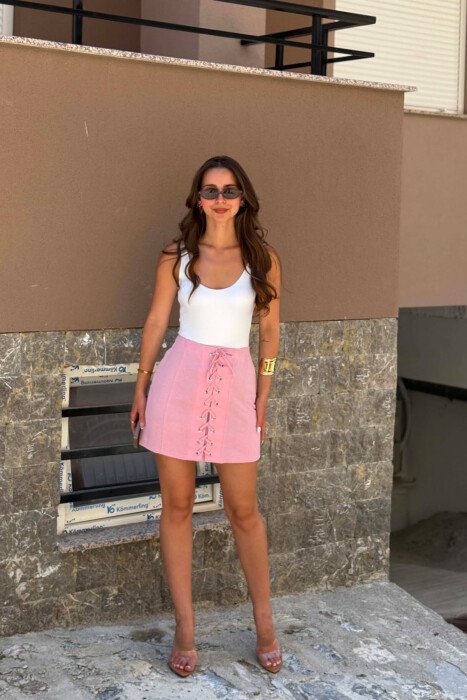 ONE COLOR LACING DETAIL WOMAN SKIRT PINK/ROZE - 4