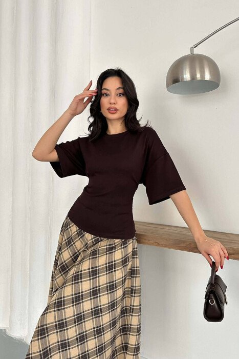 ONE COLOR LACING DETAIL WOMAN SWEATSHIRT BROWN/KAFE - 1