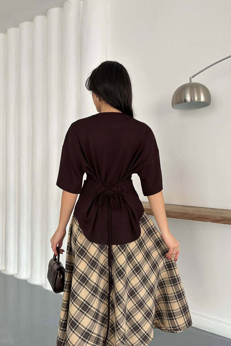 ONE COLOR LACING DETAIL WOMAN SWEATSHIRT BROWN/KAFE - 2