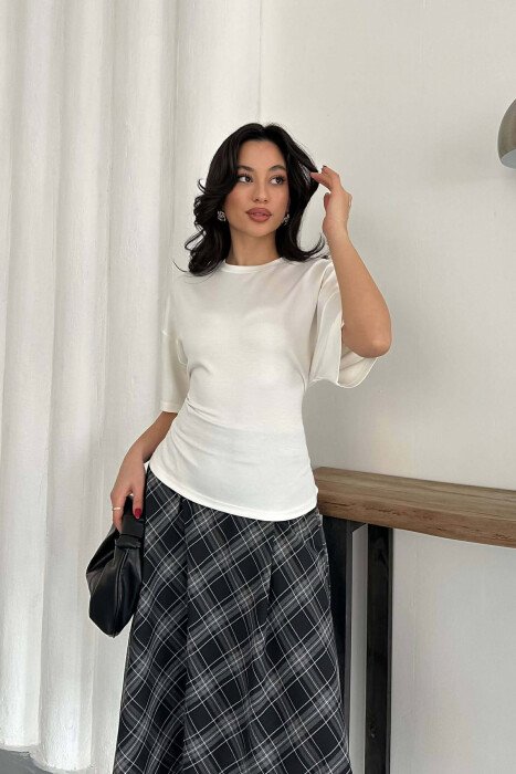 ONE COLOR LACING DETAIL WOMAN SWEATSHIRT WHITE-E BARDHE - KLAUDIO FASHION