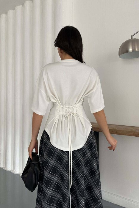ONE COLOR LACING DETAIL WOMAN SWEATSHIRT WHITE-E BARDHE - 2