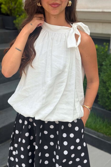 ONE COLOR LACING DETAIL WOMAN TANK TOP CREAM/KREM - 3