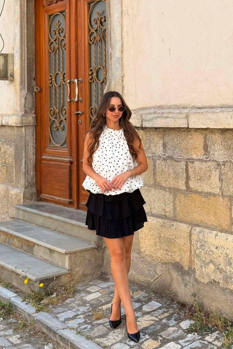 ONE COLOR LACING DETAIL WOMAN TANK TOP WHITE-BLACK/BAZE - 3