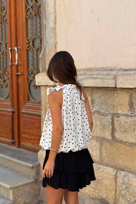 ONE COLOR LACING DETAIL WOMAN TANK TOP WHITE-BLACK/BAZE - 5
