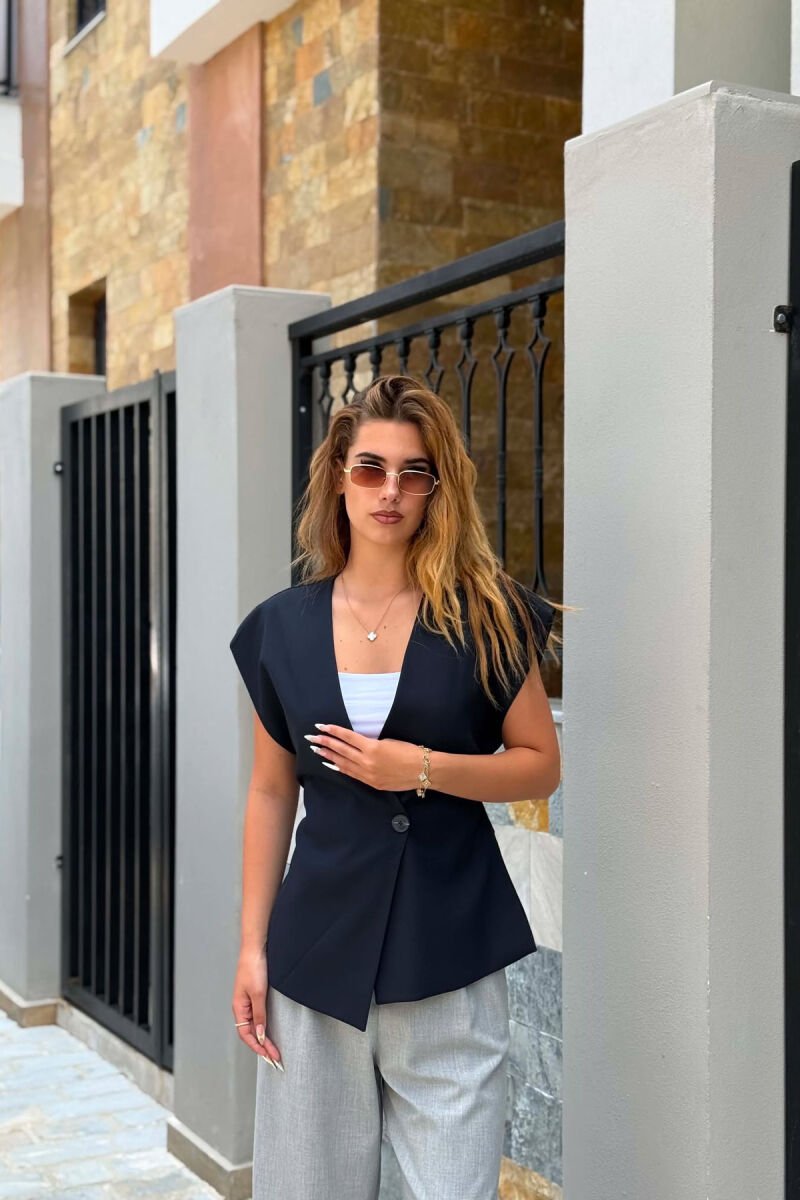 ONE COLOR LACING DETAIL WOMAN VEST DARK BLUE/BEE - 4
