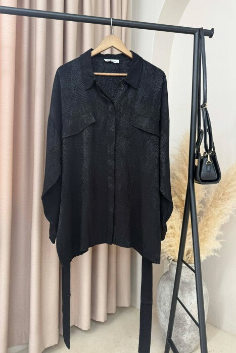 ONE COLOR LACING DETAIL WOMEN SHIRT BLACK/ E ZEZE - 1