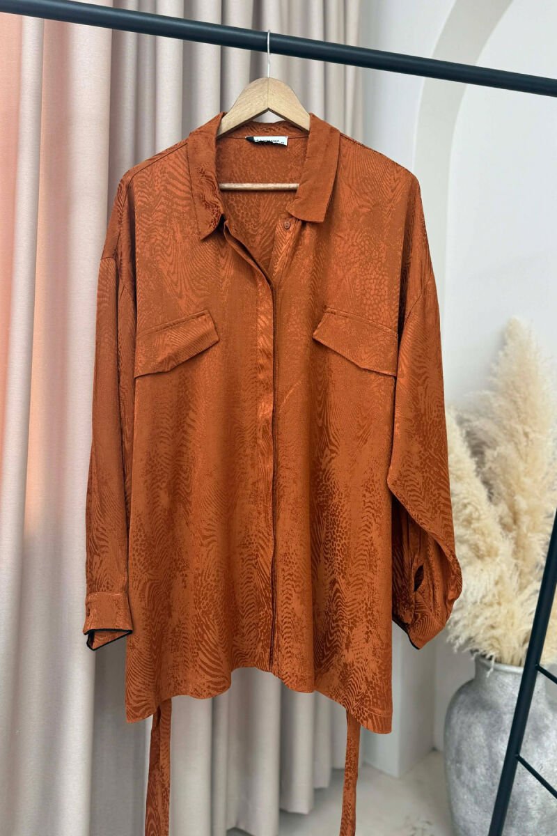 ONE COLOR LACING DETAIL WOMEN SHIRT BRICK/TULLE - 1