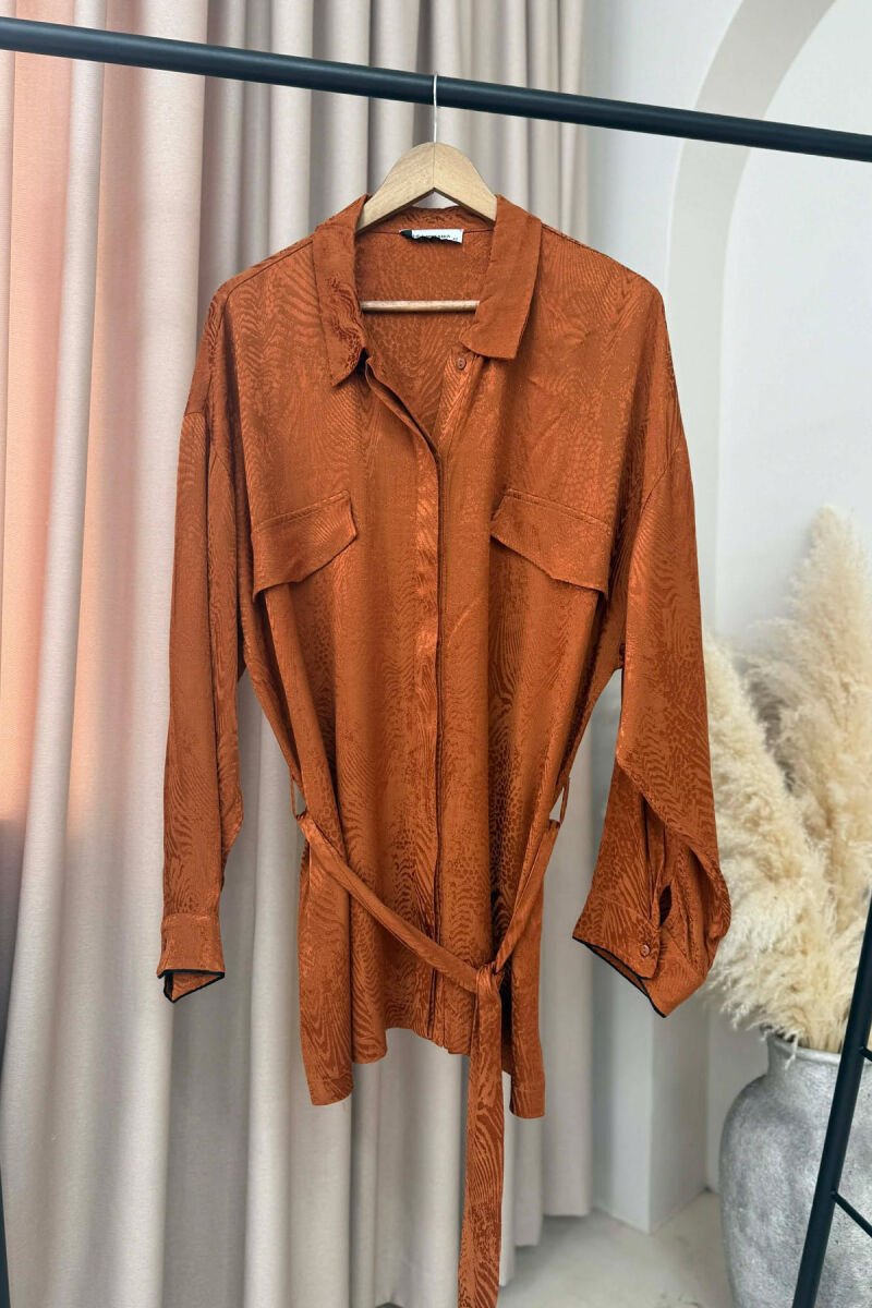 ONE COLOR LACING DETAIL WOMEN SHIRT BRICK/TULLE - 2