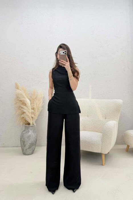 ONE COLOR LACING DETAILS SWEATSHIRT + TROUSERS WOMAN TWO PIECE SET BLACK/ E ZEZE - 1