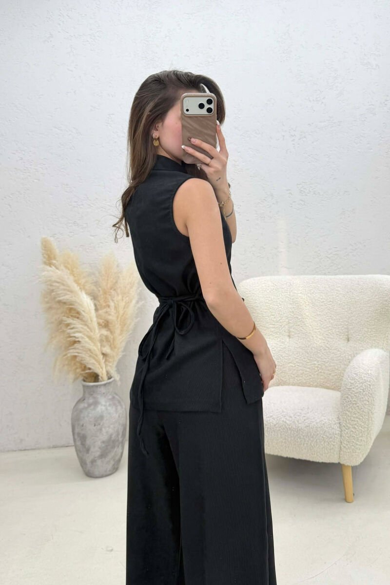 ONE COLOR LACING DETAILS SWEATSHIRT + TROUSERS WOMAN TWO PIECE SET BLACK/ E ZEZE - 4