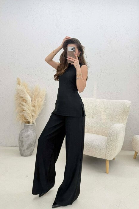 ONE COLOR LACING DETAILS SWEATSHIRT + TROUSERS WOMAN TWO PIECE SET BLACK/ E ZEZE - 5