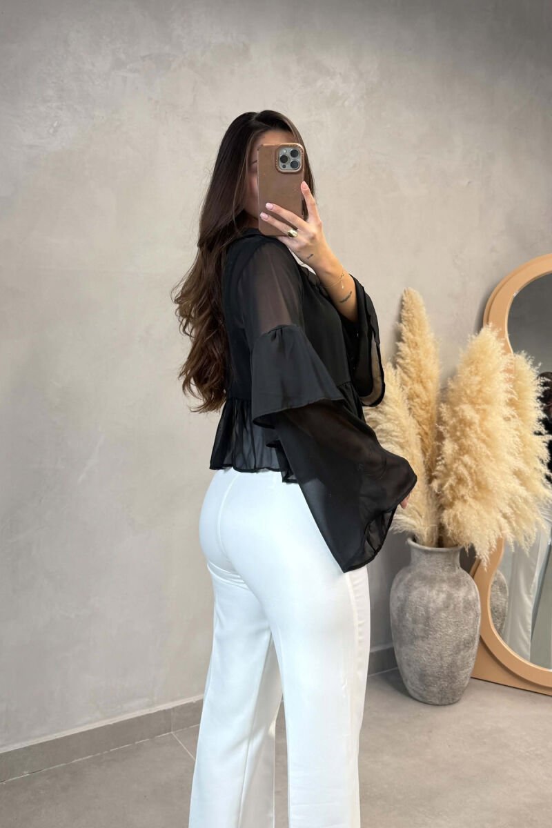ONE COLOR LACING DETAILS WOMAN SHIRT BLACK/ E ZEZE - 3