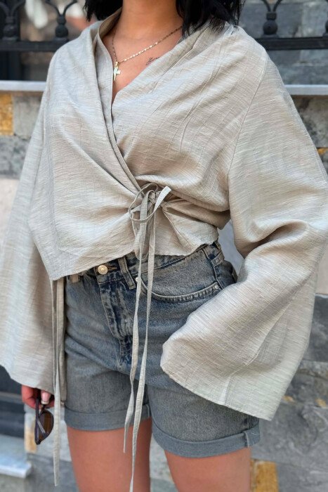 ONE COLOR LACING DETAILS WOMAN SHIRT LIGHT MINT - 4