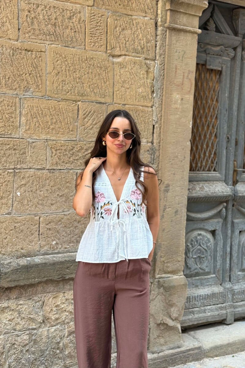 ONE COLOR LACING DETAILS WOMAN TANK TOP WHITE-E BARDHE - 1