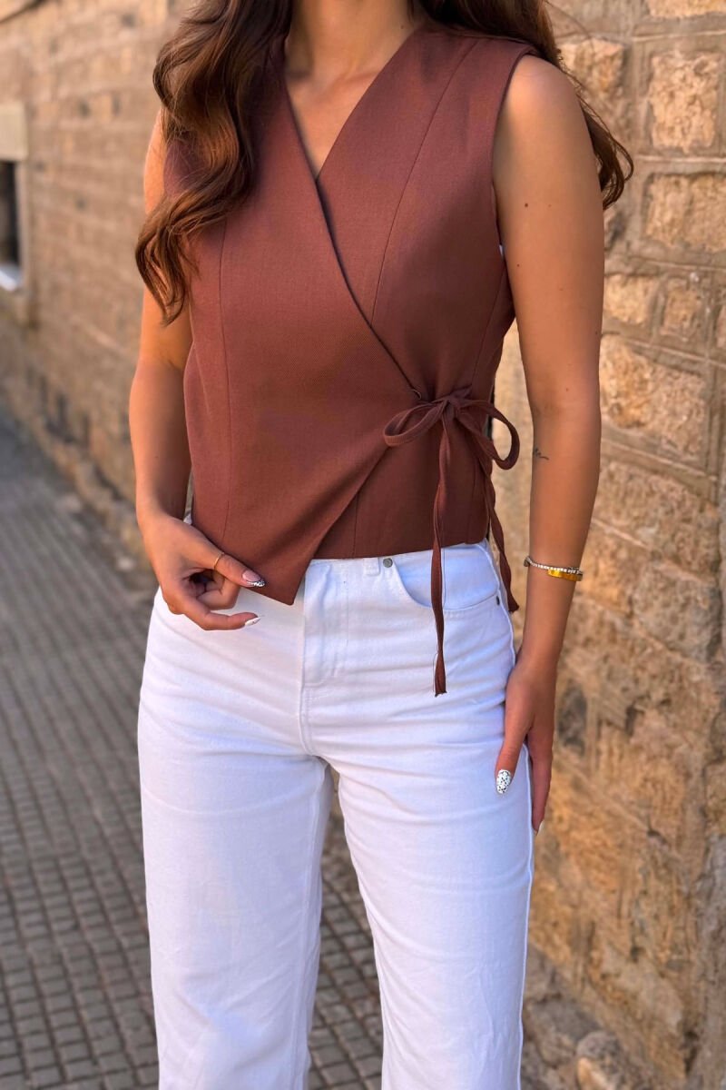 ONE COLOR LACING DETAILS WOMAN VEST BROWN/KAFE - 3