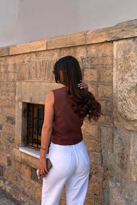 ONE COLOR LACING DETAILS WOMAN VEST BROWN/KAFE - 6